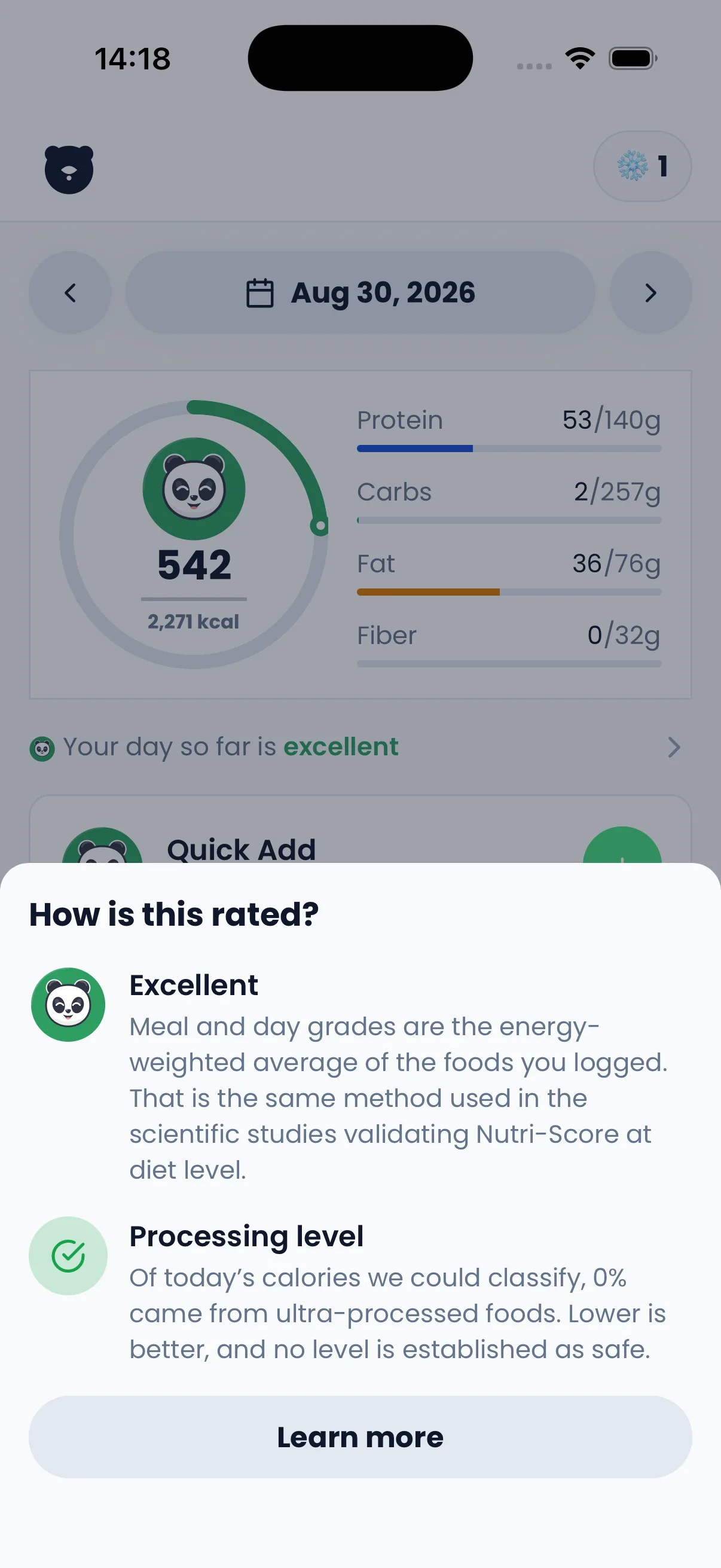 The quality sheet explaining a day grade and its processing level